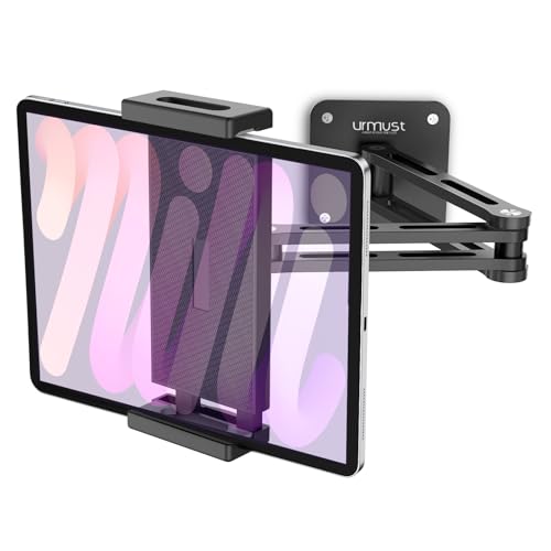 Urmust Adjustable Tablet Wall Mount, iPad Wall Mount Holder with 360° Swivel, Extendable Wall Mount for 4.7-13' Phones & Tablets, Long Arm Foldable Bracket for iPad Pro/Air/Mini,Galaxy Tab, Kindle