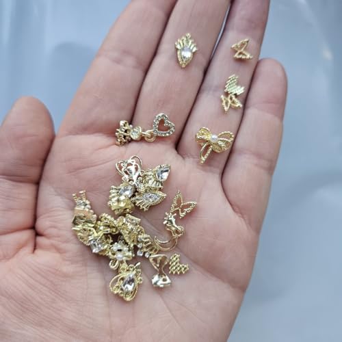 Strass à coller nœud papillon or rose : 10 petits cabochons mixés pour nail art