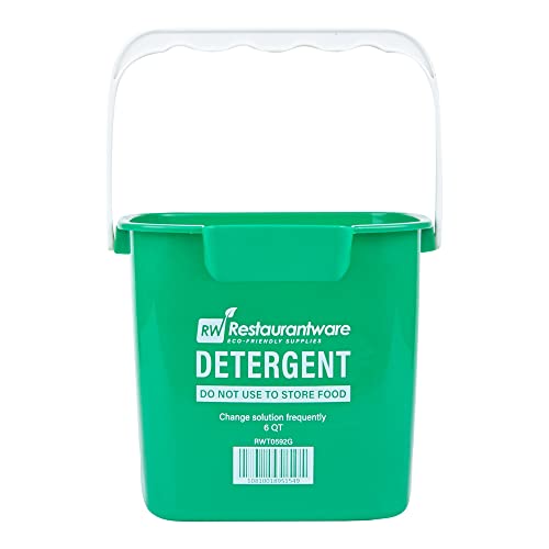 Image of RW Clean 6 Quart Cleaning Bucket, 1 Detergent Square Bucket - With Measurements, Built-In Spout And Handle, Green Plastic Utility Bucket, For Home Or Commercial Use, - Restaurantware