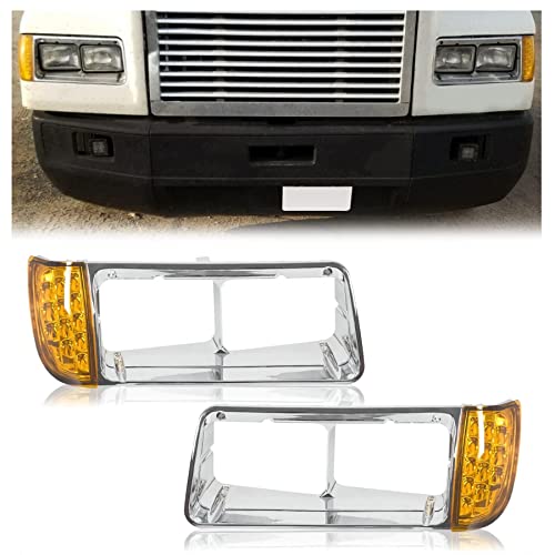 HECASA Headlight Bezel W/Led Compatible With 1989-2002 Freightliner FLD120 Turn Signal Light Lamp 3 Wires Replacement for A06-20738-000 A06-20738-001