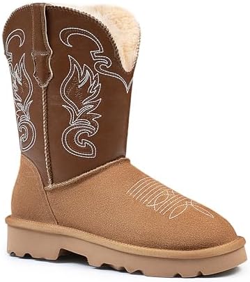 Genuine Leather Suede Platform Womens Winter Snow Boots Fur Lining Pull on Fuzzy Warm Boots with Memory Foam Lightweight Winter Shoes