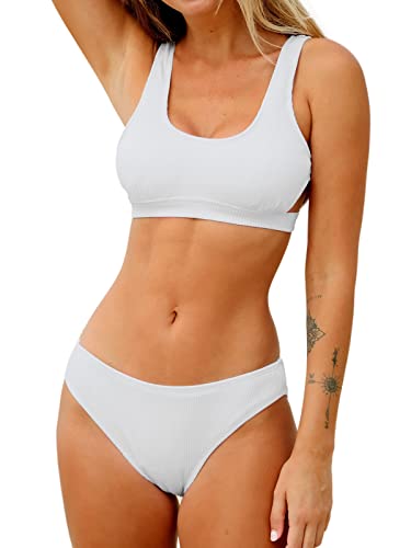 CUPSHE Damen Bikini Set U Ausschnitt Cut Out Low Waist Rippstruktur Sporty...