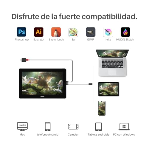 HUION Kamvas Pro 16 4K UHD Tableta Gráfica con Pantalla, Monitor de 15,6 Pulgadas, Antirreflejo Laminado Completo, Función de Inclinación 8192 Lápiz óptico sin Batería PW517 para PC, Mac, Android - imagen 7