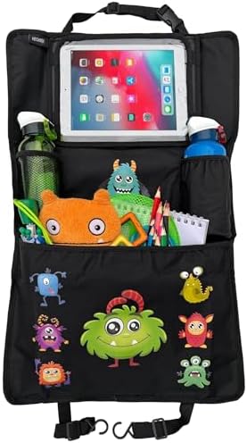HECKBO 1x Monster Kinder Auto Rückenlehne Organizer mit Touch Tablet Tasche - Thermotasche für Getränke - Extra Große Verstautasche - Einfache Befestigung
