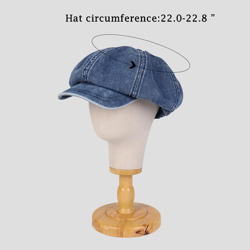 Women Denim Newsboy Cap Slouchy Newsboy Hat Visor Beret Flat Cap Vintage Oversized Cabbie Hat Cotton Octagonal Cap - Image 7