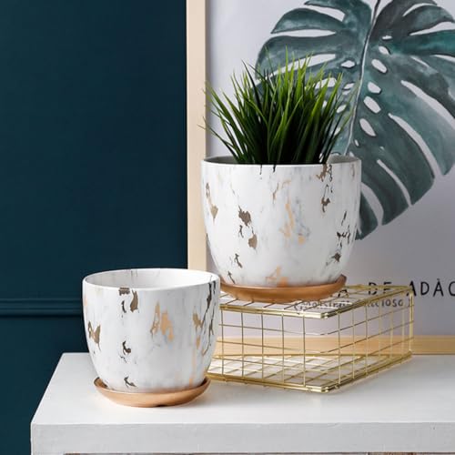 Pot de fleurs en céramique marbré blanc, cadeau déco créative maison - 4