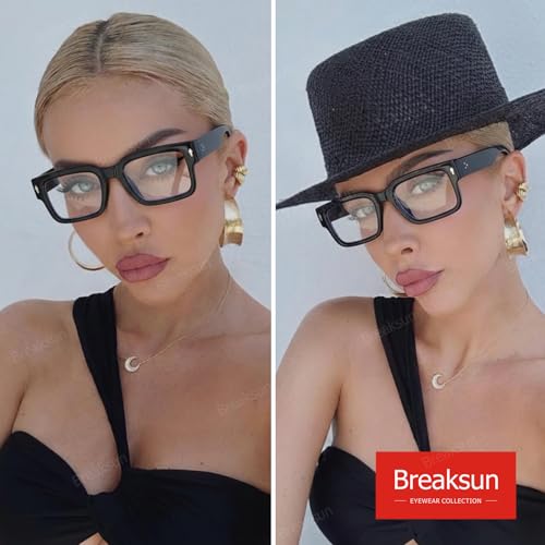 Image of Breaksun Rectangle Glasses for Men Women Square Blue Light Glasses Thick Frame Black Eyeglasses
