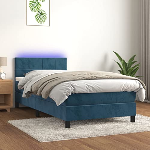 SKM Cama Box Spring colchón y LED tercio Azul Oscuro 90x200 cm,Mobiliario,Camas y Accesorios,Camas y somieres,Azul,43.32 kg,3134385