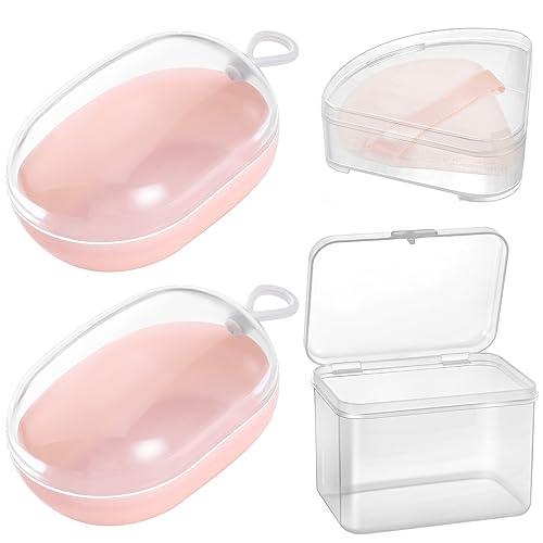 4 Pcs Makeup Sponge Holder Case, Beauty Blender Holder Cosmetic Egg Makeup Sponge Powder Puff Protective Container Storage Box for Travel (Transparent) (1 Big+1 Triangle+2 Makeup sponge case)