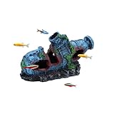 WishLotus 水槽 洞窟 装飾 潜水艦 難破船 水槽 洞窟 かくれんぼ 遊び用 樹脂製 魚の隠れ家 水族館用 ネオンテトラ 小魚 (ブルー)