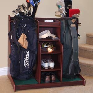 Caddytek Double Golf Rack with Mahogany Wood Finish