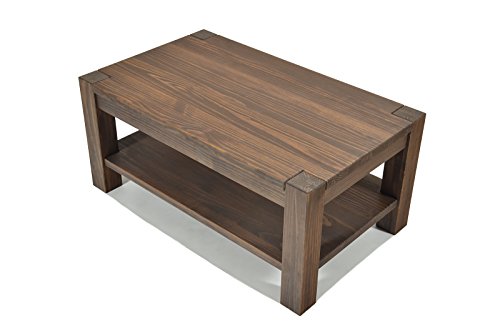Couchtisch 90x50cm mit Ablage Rio Bonito B- Ware Höhe 60cm, Wohnzimmertisch Beistelltisch Echtholz Pinie Massivholz, geölt und gewachst, Farbton Cognac braun, mit praktischen Zwischenboden Cover