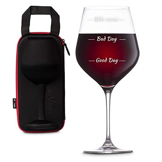 diVinto Copa de vino Gigante Who cares con Funda para llevar, Copa de vino regalo XXL 860 ml, Good Day Bad Day