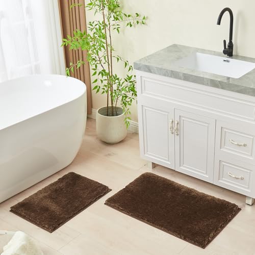 CozeCube Upgraded Shaggy Bath mat for Bathroom Non Slip 36" X 24", Super Soft Quick Dry Bath Rugs, Fluffy Plush Bathroom Rugs Machine Washable, Dark Brown by CozeCube - Image 4