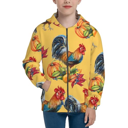 Watercolor Rooster Kids Pullover Hoodies Boys Zip Up Sweatshirts Girls Athletic Clothes with Pocket3