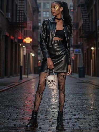 Image of Ramede 6 Pairs Women Fishnet Tights Thigh High Waist Bow Stockings Patterned Lace Fishnet Leggings Pantyhose for Halloween