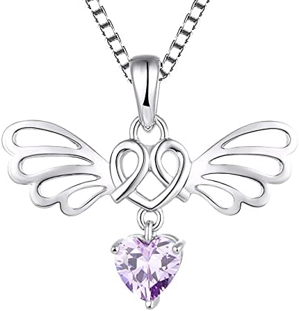 Starchenie Love Heart With Angelwings Necklace 925 Sterling Silver Cubic Zirconia Pendant for Women