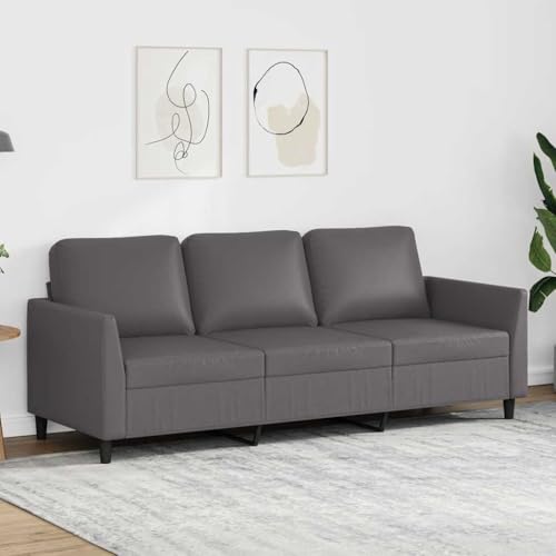 Kaloriko Sofá de 3 plazas de piel sintética gris de 180 cm con estructura de metal resistente y duradero acolchado cómodo diseño moderno para salón, habitación de invitados, oficina o relax