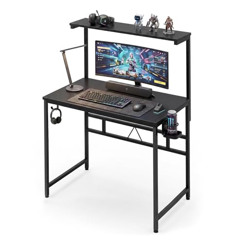 Image of Levede Small Gaming Desk 80cm, Height Adjustable Computer Desk with Cup Holder & Headphone Hook, Space Saving PC Laptop Table for Home Office Bedroom Study Student Dorm, Black
