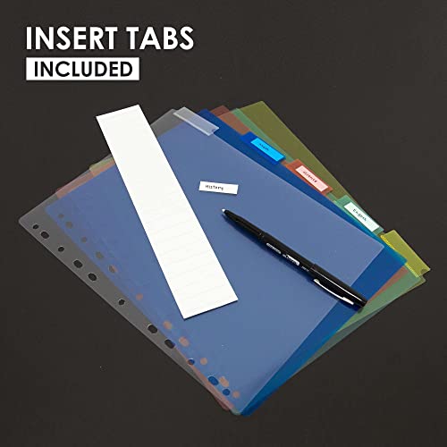Bazic Binder Dividers W/ 5 Insertable Color Tabs, 11 Hole Punch Plastic Index Divider With Tab For 3 Ring Binders (5/Pack), 4-Packs #TOP2