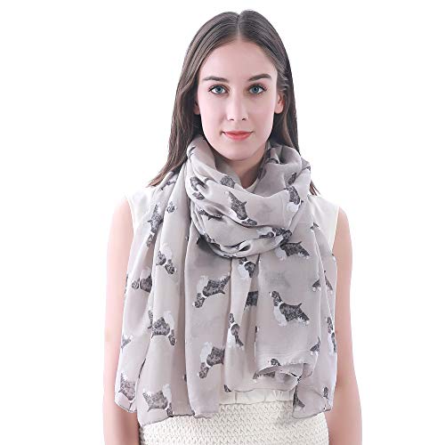 Lina & Lily English Springer Spaniel Dog Print Women's Scarf Shawl Wrap Lightweight (Khaki)