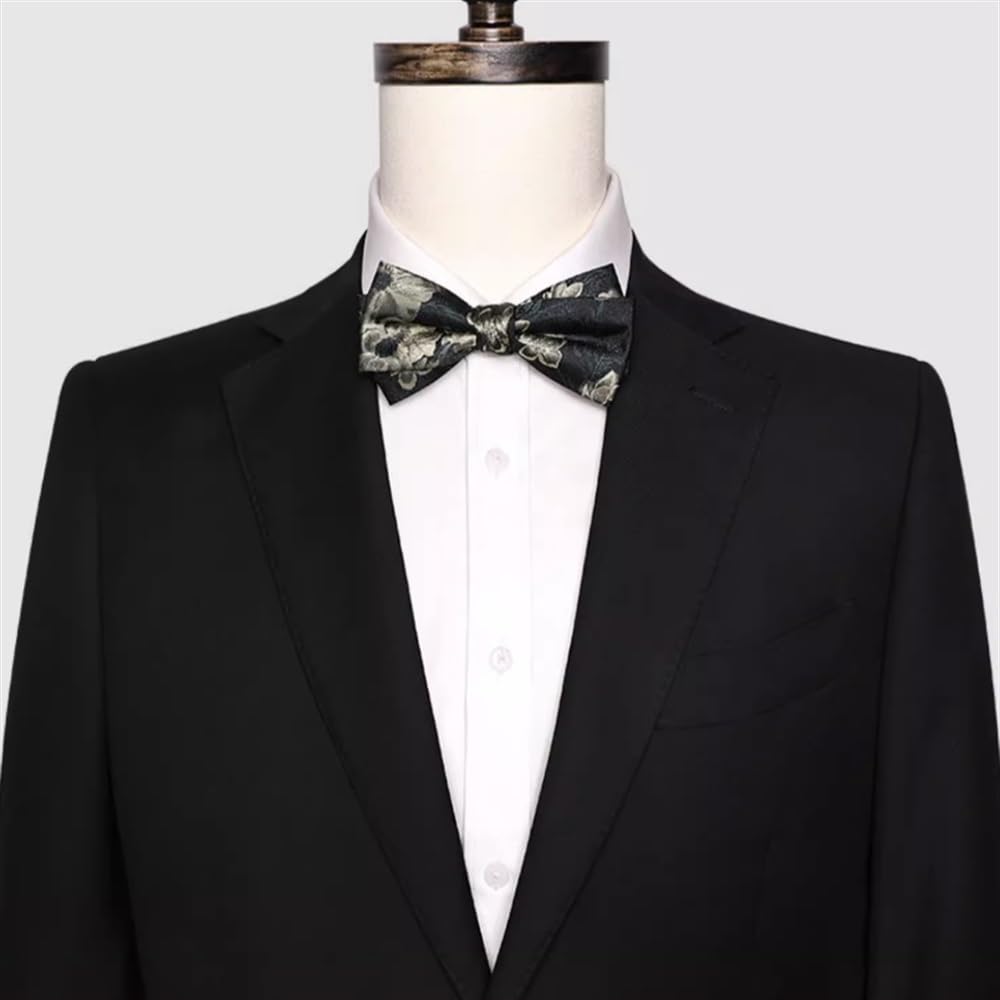 Pajaritas para Fiesta De Boda Pajarita Inclinada de Hombre Verde Oscuro con Flores Doradas sobre Fondo Negro