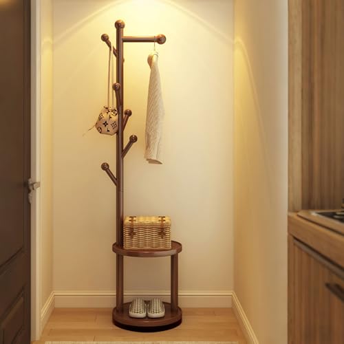 Perchero Giratorio de madera Maciza Altura de 187CM Soporte de Ropa de Pie Perchero para Sombreros y Abrigos Percher o en Forma de Árbol para Ropa, Gorras, Bolsos, para Pasillo, Dormitorio Hasta 100KG