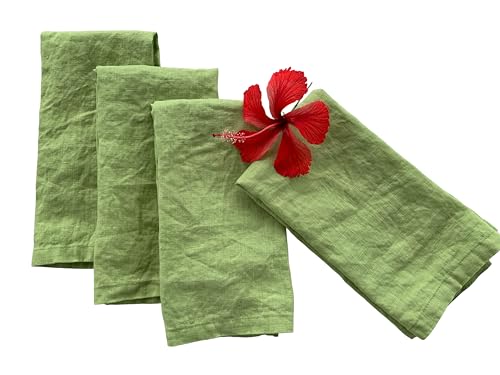Linen Napkins –100% French Flax – Stonewashed Pure Linen Cloth Napkins - Size 18 Inch x 18 Inch – Set of 4, Tropics (Tahitian Lime)