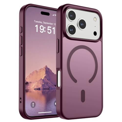 Image of SUPFINE Magnetic for iPhone 17 Pro Case (Compatible with MagSafe)(Military Grade Drop Protection) Translucent Matte Shockproof with Anti-Fingerprint Phone Cover 2025,Wine Red