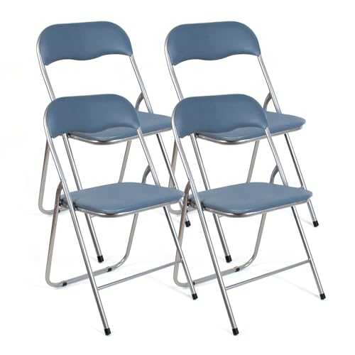 THE SECRET HOME – Pack de 4 Sillas Plegables de PVC y Metal – Alto. 80 cm x Ancho. 45 cm – Asiento Auxiliar para el Hogar - Silla con Patas Antideslizantes - Color Gris