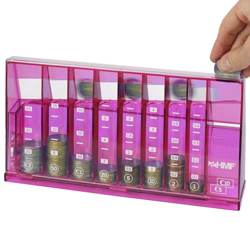 HMF 4710-15 Münzsortierer Euro Spardose 24,0 x 5,0 x 12,0 cm, pink