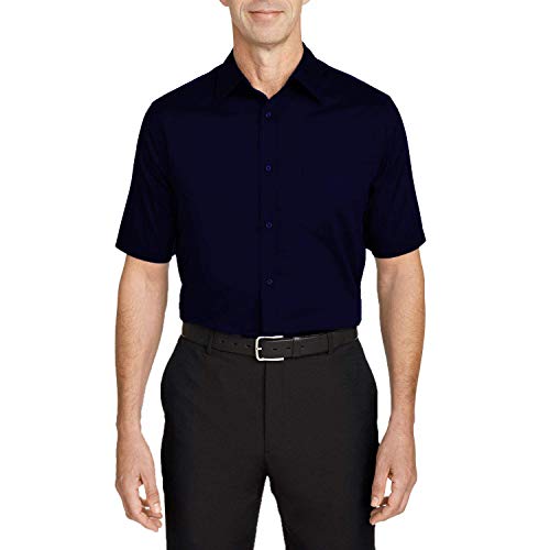 Camisa Social Masculina Bom Pano Manga Curta Lisa Azul Escura Marinho