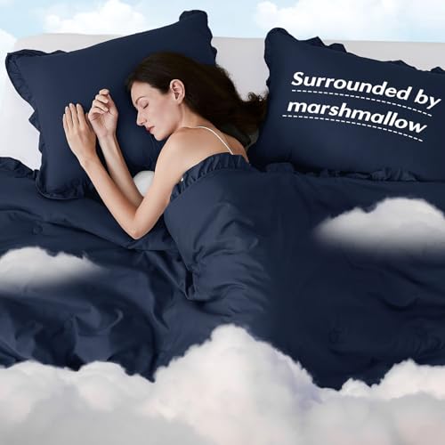 HARBOREST Full Comforter - Navy Ruffle Comforter for Full Size Bed, Fluffy Comforter Set for All Seasons, 3 Pieces Shabby Chic Bedding Set(1 Comforter & 2 Pillow Shams) by HARBOREST - Image 7