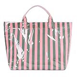 Tote Bag for Women Large Striped PVC Tote Bag Plastic Handbag Tote Bag for Work Travel (Pink Green)