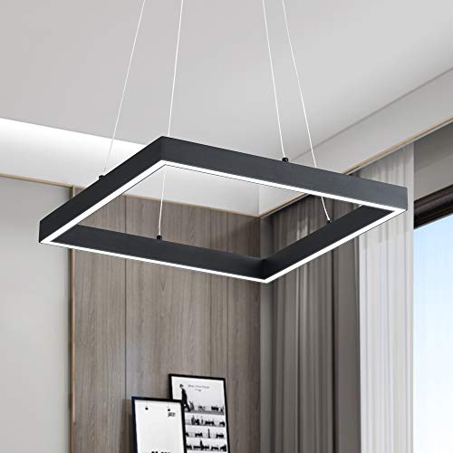 Sunmoo Modern Led Pendant Light Square Led Chandelier 1 Ring Acrylic Pendant Lighting Fixture For Bedroom Living Room Dining Room Kitchen Island 25W 6000K Not-Dimmable 15.7L*15.7" W (Black) #TOP6