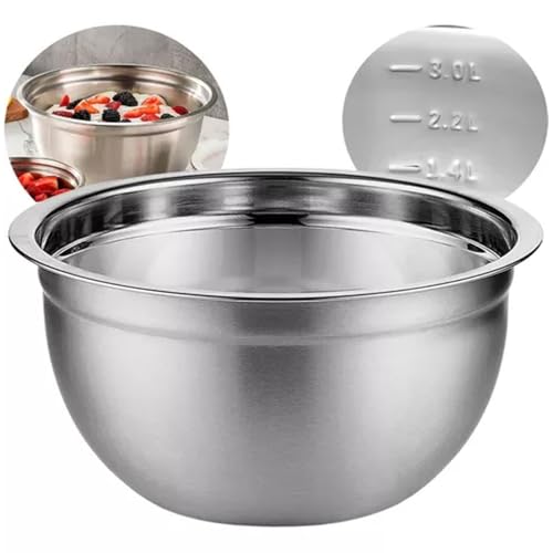 Tigela Mixing Bowl Luxo 26cm 4 Litros em Aço Inox 350g alto Brilho Com Medidor Interno