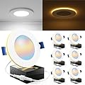 Sunco 6 Pack 4 Inch LED Recessed Lights with Night Light, Slim Ceiling Lighting, 900 Lumens, 11W (80 W Equivalent), Selectable CCT 2700K/3000K/3500K/4000K/5000K, Dimmable, Canless with Junction Box.