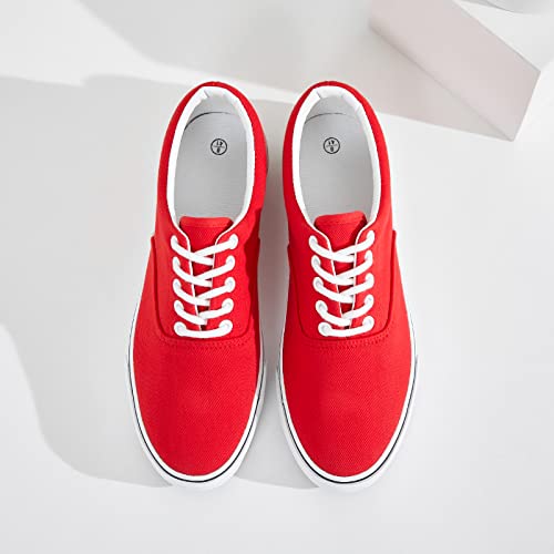 Image of FRACORA Mens White Canvas Shoes Low Top Canvas Sneakers Lace Up Casual Shoes