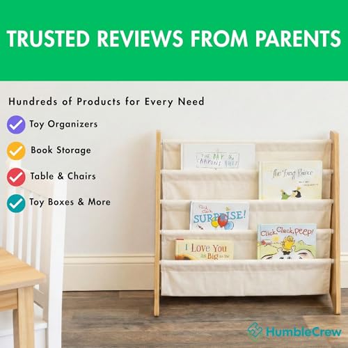 Humble Crew 4-Tier Kids Bookshelf, Natural/White - Premium Book Shelf for Kids Rooms with Four Deep Pockets - Toddler Sling Book Rack with Deep Sleeves, Nursery Bookcase Organizer by Humble Crew - Image 6