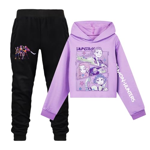 DOPOCQ Girls 2 Piece Outfit Long Sleeve Sweatshirt and Jogger Pants Sweatsuit Set Pop Singer Cartoon Anime Clothing
