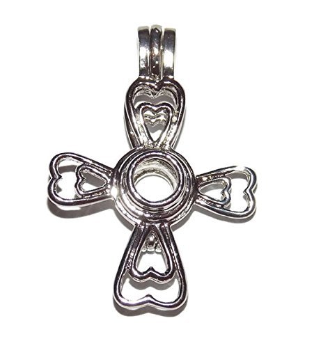 Fancy Cross Pearl Cage Old School Geekery Brand Jewelry Making Supplies Hollow Silver Plated Bead Cage Pendant