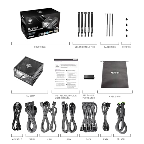 Image of ASRock Steel Legend SL-850P 850W ATX Power Supply, 80 Plus Platinum, ATX3.1 & PCIe 5.1 Ready, Fully Modular, 135mm FDB Fan, 10-Year Warranty Lambda A+