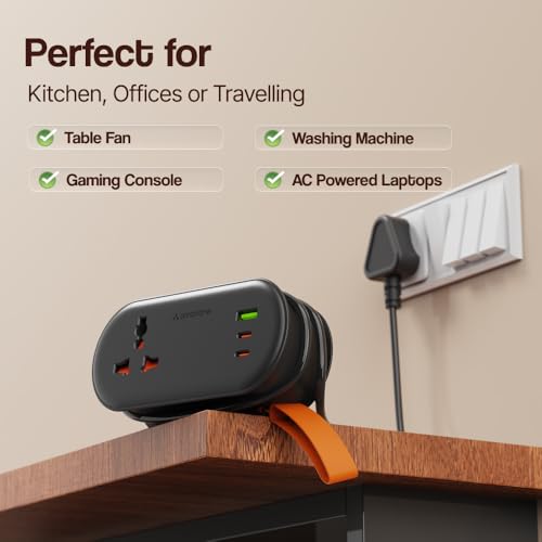 Image of Ambrane Foldable Extension Board, 2 Type C & USB, Perfect for Office, Kitchen, Travels, Charge 4 Devices, Compact Size, AC Socket 2500W, 20W Fast Type C Charging, 1.5m Long Cable (Smartstrip 3 White)