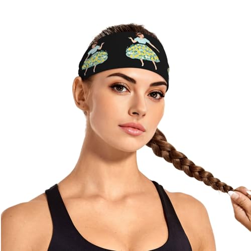 Elastic Sports Headband Hairband BROLEO Little girl dancing in a pear floral skirt Printing Quick Drying, Moisture Wicking3