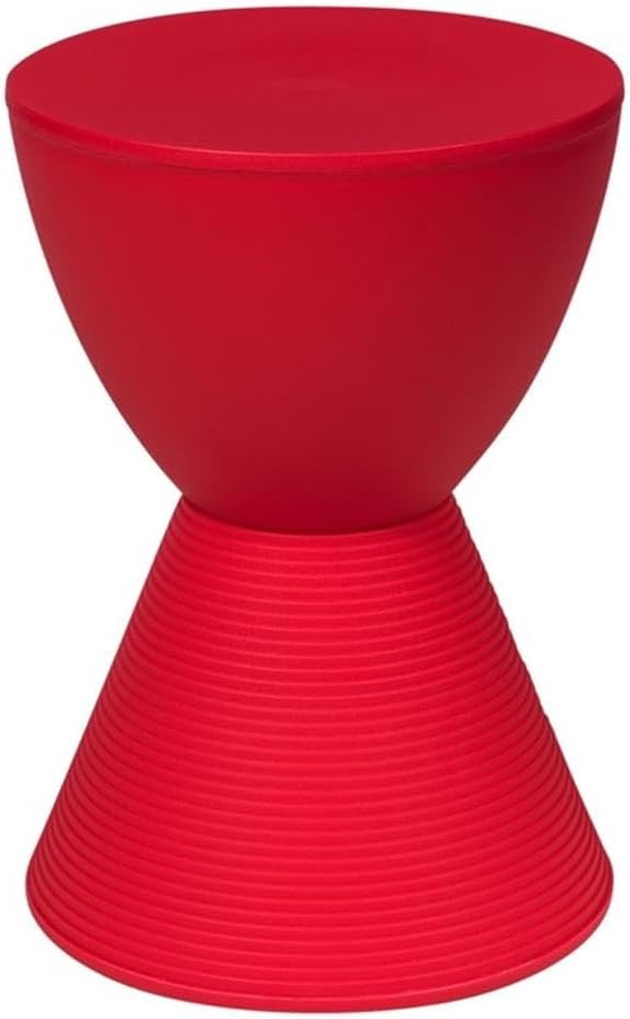 BOWERY HILL Plastic Ribbed Round End Table, Red Finish, 11.75" W x 11.75" D x 16.75" H, Hourglass Shape, Hidden Storage, Durable Polypropylene, Lightweight Modern Accent Table for Indoor or Outdoor