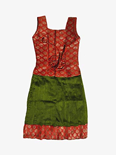 Image of Ashwini Girl's Polyester Pattu Pavadai With Skirt