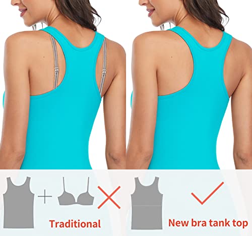 Beautyin Tank Tops For Women With Built In Bra Racerback Camisole 2 Pack Aqua L #TOP6