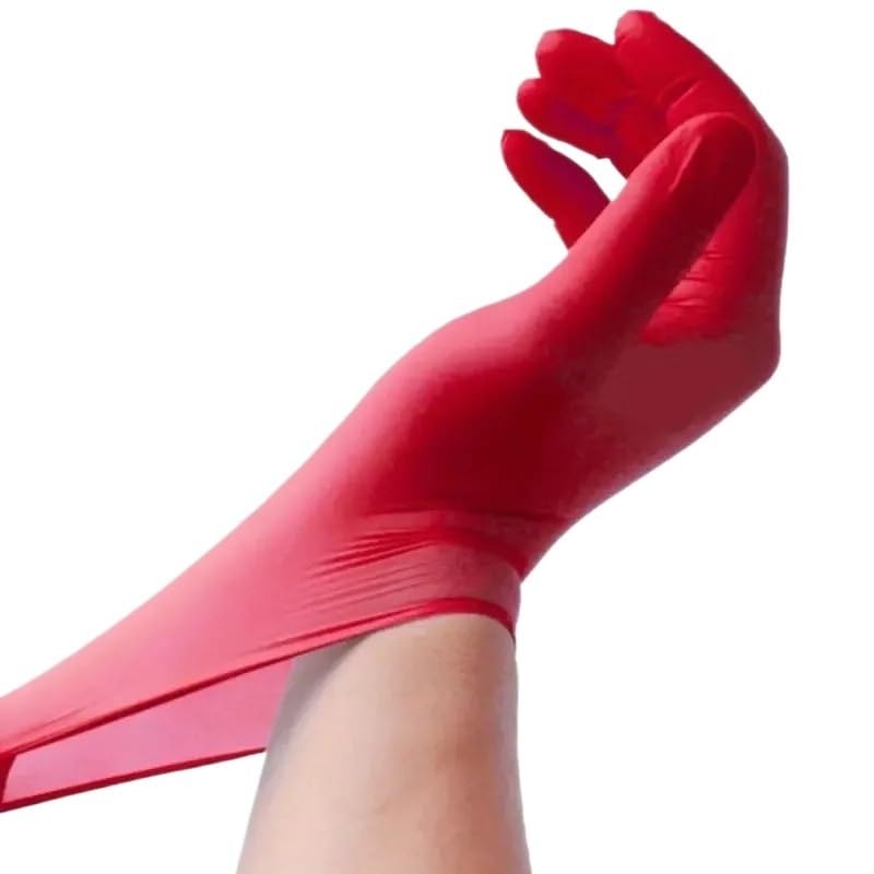 30/50/100 pezzi Guanti monouso in nitrile rosso for la pulizia della casa for cucina, saloni di bellezza, animali domestici(100PCS,XL)
