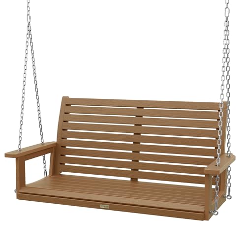 YEFU Hanging Porch Swing Outdoor: 2-Seat Patio Swing Bench-All Weather Swings Chair with Hanging Chains-Look Like Real Wood-Garden/Courtyard/660Lbs Weight Capacity/4FT/Teak