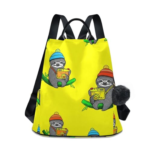 Mochila de osos perezosos amarillos ideal para ir a la universidad con tu pompón casual